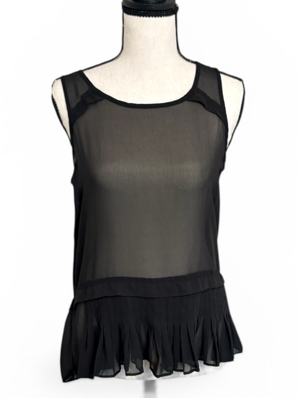 American Eagle Sheer Layered Peplum Tank Black Sleeveless Flowy Top S Petite